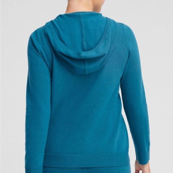 Chico’s Zenergy Cashmere Hooded Sweater teal - Picture 3 of 11